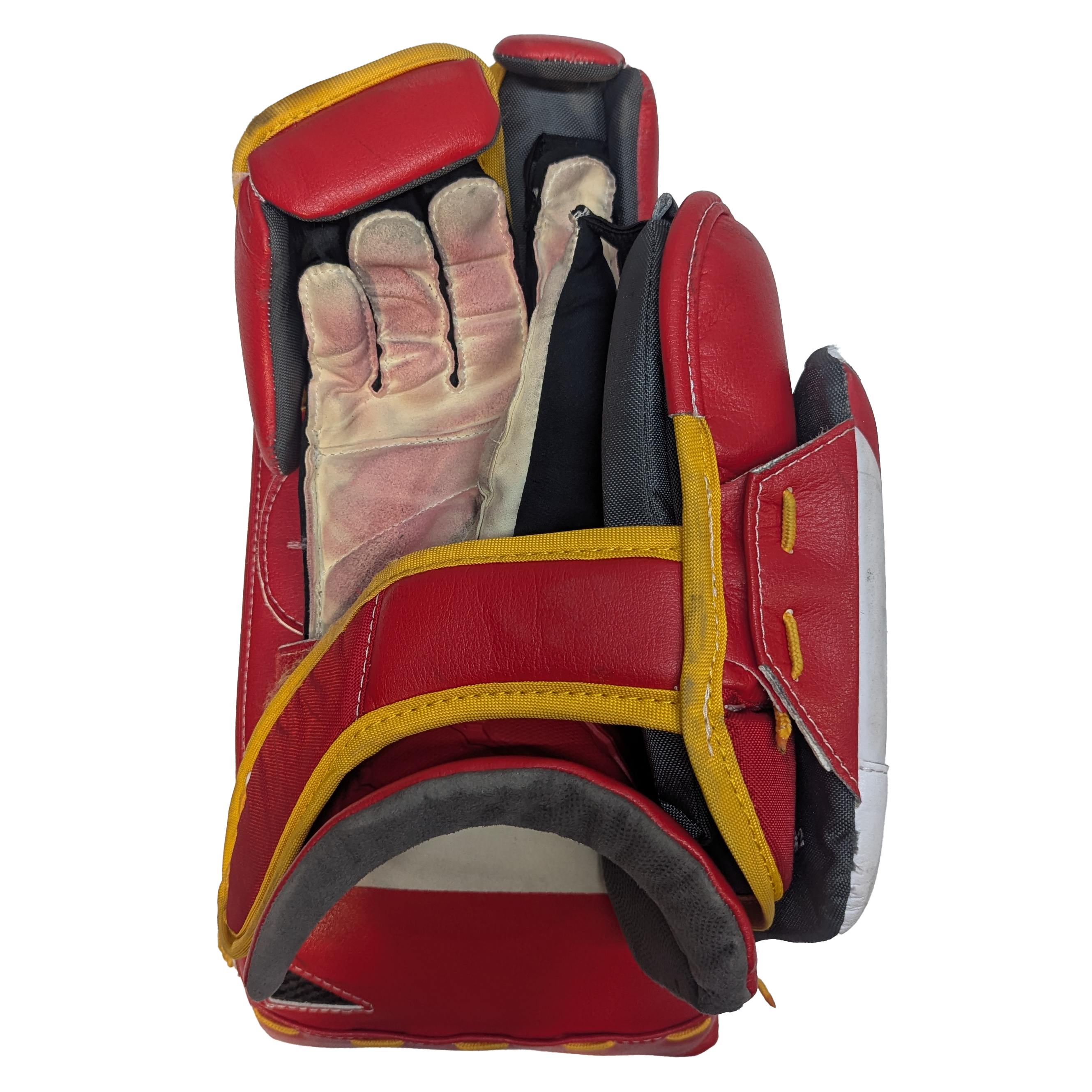 Bauer Supreme Shadow – Bloqueur de gardien de but professionnel d'occasion AHL (blanc/rouge/jaune)